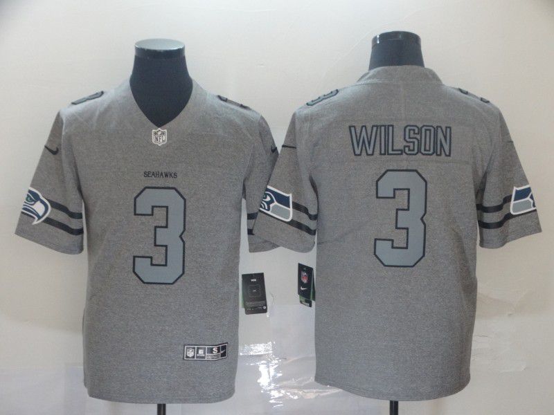 Men Seattle Seahawks 3 Wilson Grey Retro Nike NFL Jerseys